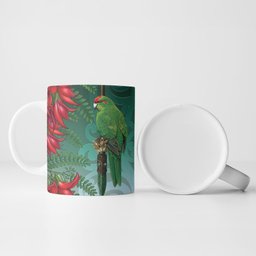 New Zealand Parakeet Bird Ceramic Mug With Kakabeak Flowers