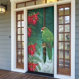 New Zealand Parakeet Bird Door Cover With Kakabeak Flowers
