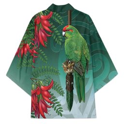 New Zealand Parakeet Bird Kimono With Kakabeak Flowers