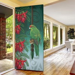 New Zealand Parakeet Bird Door Cover With Kakabeak Flowers