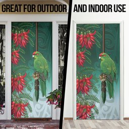 New Zealand Parakeet Bird Door Cover With Kakabeak Flowers