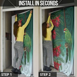 New Zealand Parakeet Bird Door Cover With Kakabeak Flowers