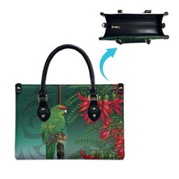 New Zealand Parakeet Bird Leather Bag With Kakabeak Flowers
