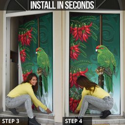 New Zealand Parakeet Bird Door Cover With Kakabeak Flowers