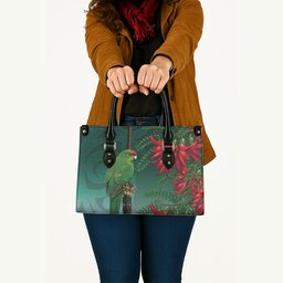 New Zealand Parakeet Bird Leather Bag With Kakabeak Flowers