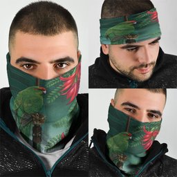 New Zealand Parakeet Bird Neck Gaiter With Kakabeak Flowers