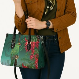 New Zealand Parakeet Bird Leather Bag With Kakabeak Flowers