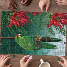 New Zealand Parakeet Bird Puzzle With Kakabeak Flowers