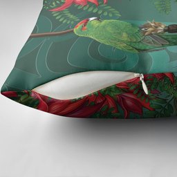 New Zealand Parakeet Bird Pillow Cover With Kakabeak Flowers