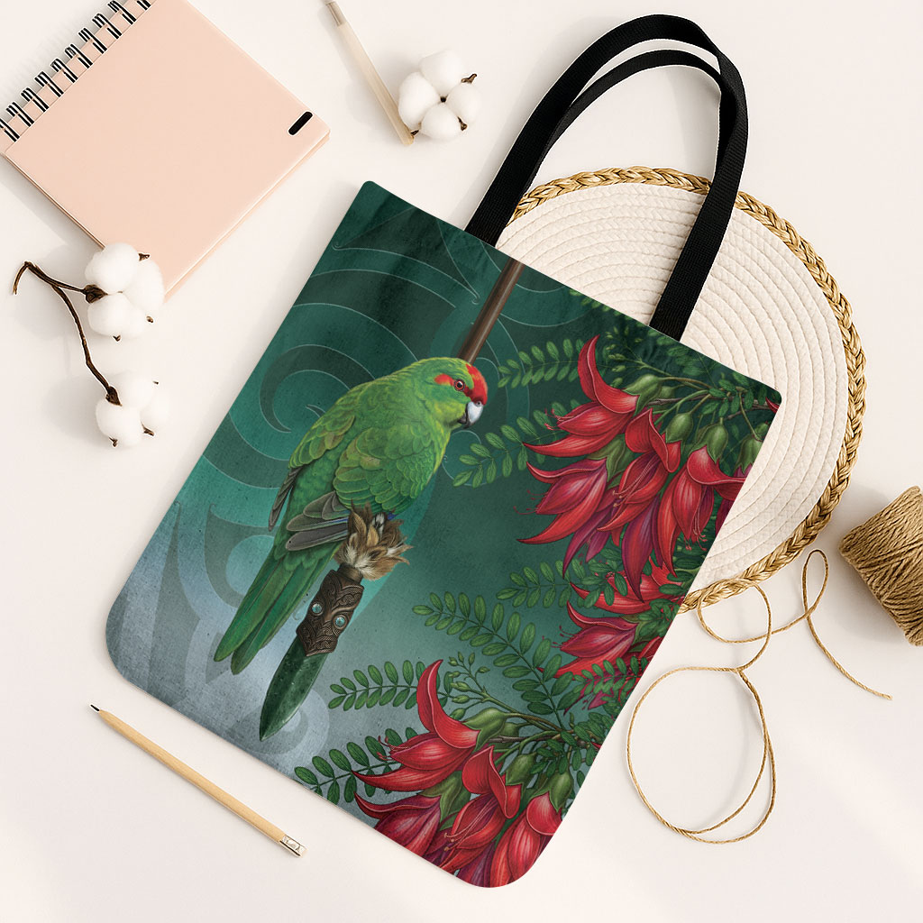 New Zealand Parakeet Bird Tote Bag With Kakabeak Flowers
