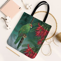 New Zealand Parakeet Bird Tote Bag With Kakabeak Flowers