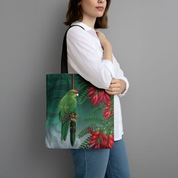 New Zealand Parakeet Bird Tote Bag With Kakabeak Flowers