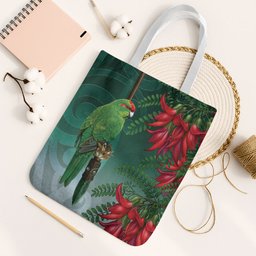 New Zealand Parakeet Bird Tote Bag With Kakabeak Flowers