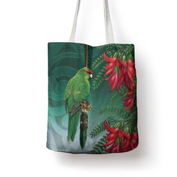 New Zealand Parakeet Bird Tote Bag With Kakabeak Flowers