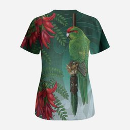New Zealand Parakeet Bird Scrub Top With Kakabeak Flowers
