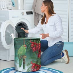 New Zealand Parakeet Bird Laundry Basket With Kakabeak Flowers