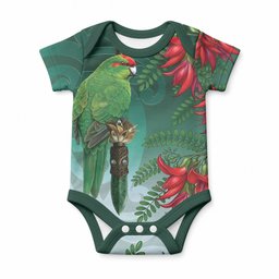 New Zealand Parakeet Bird Baby Onesie With Kakabeak Flowers
