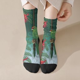 New Zealand Parakeet Bird Crew Socks With Kakabeak Flowers