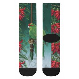 New Zealand Parakeet Bird Crew Socks With Kakabeak Flowers