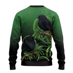 New Zealand Black Robin Ugly Christmas Sweater Karure Maori Koru Art Tattoo