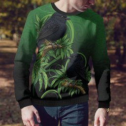 New Zealand Black Robin Ugly Christmas Sweater Karure Maori Koru Art Tattoo