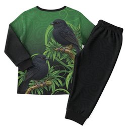 New Zealand Black Robin Christmas Pajama Set Karure Maori Koru Art Tattoo