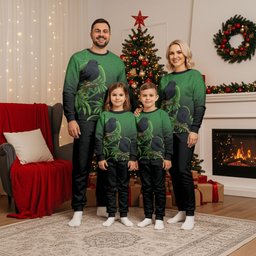 New Zealand Black Robin Christmas Pajama Set Karure Maori Koru Art Tattoo