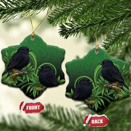 New Zealand Black Robin Ceramic Ornament Karure Maori Koru Art Tattoo