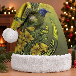 New Zealand Bellbird Christmas Santa Hat With Kowhai Flowers