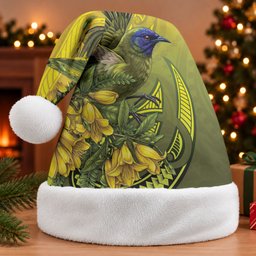 New Zealand Bellbird Christmas Santa Hat With Kowhai Flowers