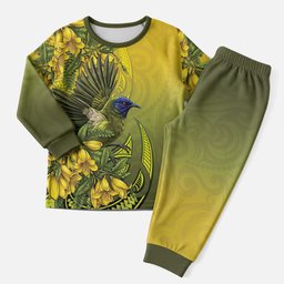 New Zealand Bellbird Christmas Pajama Set With Kowhai Flowers