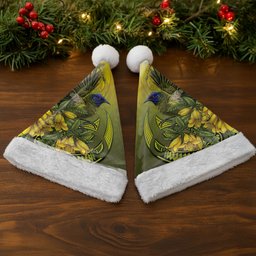 New Zealand Bellbird Christmas Santa Hat With Kowhai Flowers