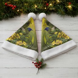 New Zealand Bellbird Christmas Santa Hat With Kowhai Flowers