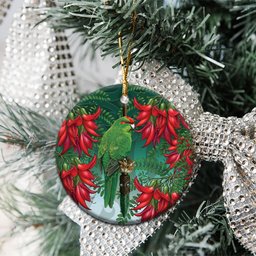 New Zealand Parakeet Bird Ceramic Ornament With Kakabeak Flowers