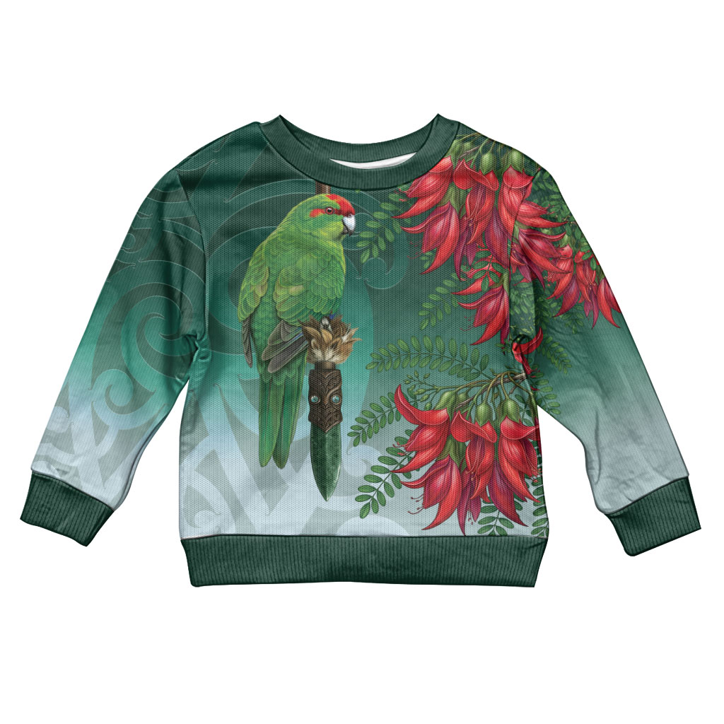 New Zealand Parakeet Bird Kid Ugly Christmas Sweater With Kakabeak Flowers