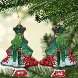 New Zealand Parakeet Bird Ceramic Ornament With Kakabeak Flowers