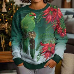 New Zealand Parakeet Bird Kid Ugly Christmas Sweater With Kakabeak Flowers