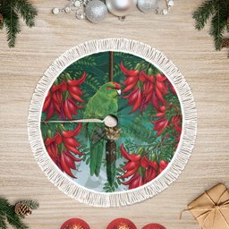New Zealand Parakeet Bird Tree Skirt With Kakabeak Flowers