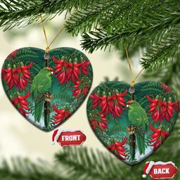 New Zealand Parakeet Bird Ceramic Ornament With Kakabeak Flowers