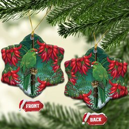 New Zealand Parakeet Bird Ceramic Ornament With Kakabeak Flowers
