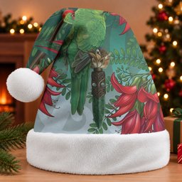 New Zealand Parakeet Bird Christmas Santa Hat With Kakabeak Flowers