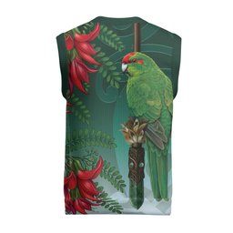 New Zealand Parakeet Bird Christmas Knitted V-Neck Vest With Kakabeak Flowers