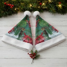 New Zealand Parakeet Bird Christmas Santa Hat With Kakabeak Flowers