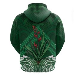 Rongoa Maori New Zealand Harakeke Zip Hoodie NZ Weaving Pattern Green
