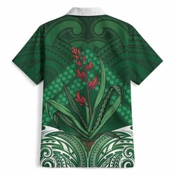 Rongoa Maori New Zealand Harakeke Hawaiian Shirt NZ Weaving Pattern Green