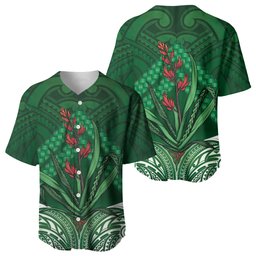 Rongoa Maori New Zealand Harakeke Baseball Jersey NZ Weaving Pattern Green