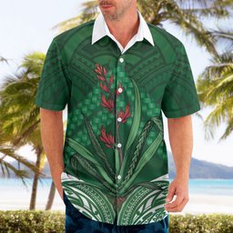 Rongoa Maori New Zealand Harakeke Hawaiian Shirt NZ Weaving Pattern Green