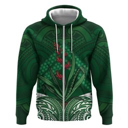 Rongoa Maori New Zealand Harakeke Hoodie NZ Weaving Pattern Green
