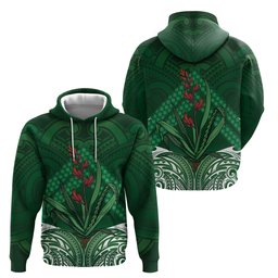 Rongoa Maori New Zealand Harakeke Hoodie NZ Weaving Pattern Green
