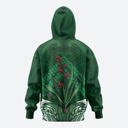 Rongoa Maori New Zealand Harakeke Hoodie NZ Weaving Pattern Green